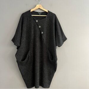 Michael Tyler Tunic Sweater Dress Front Pockets Buttons Bat Sleeves Lagenlook L